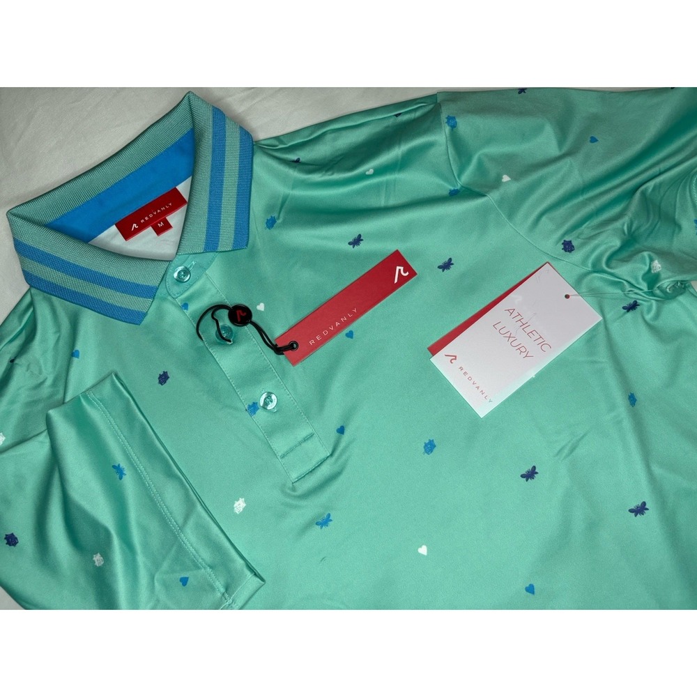 Redvanly Golf Polo Shirt Men's Medium Green Blue Langham Stretch Performance NEW